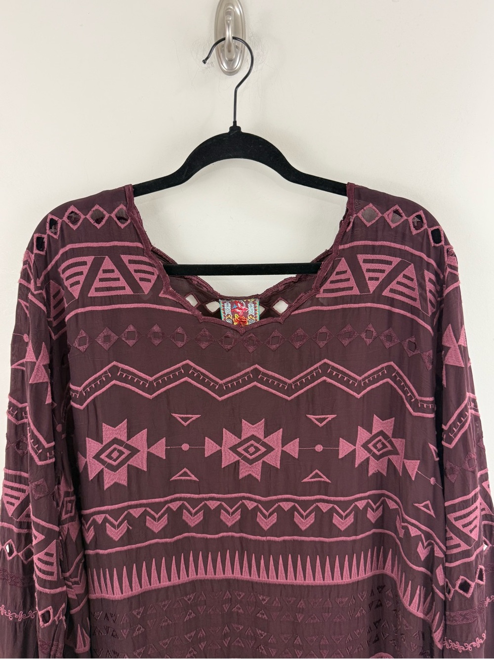Johnny Was Long Sleeve Shift Dress Size XL Embroidered Bohemian Western - Picture 3 of 16
